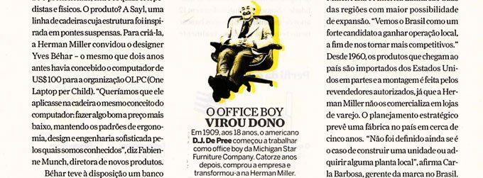 Detalhe da Reportagem da Herman Miller na Revista Época Negócios