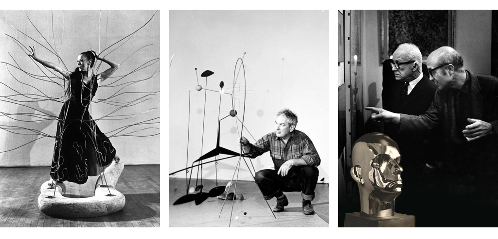 Da esquerda para a direita: a coreógrafa Martha Graham, o escultor e pintor Alexander Calder e o arquiteto Buckminster Fuller.